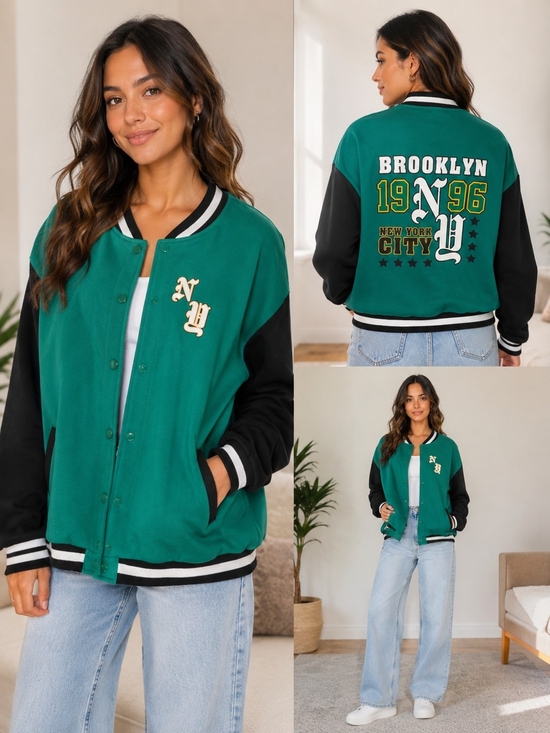 binch and stone Jackets & Blazers - Brooklyn NY Green & Black Varsity Jacket